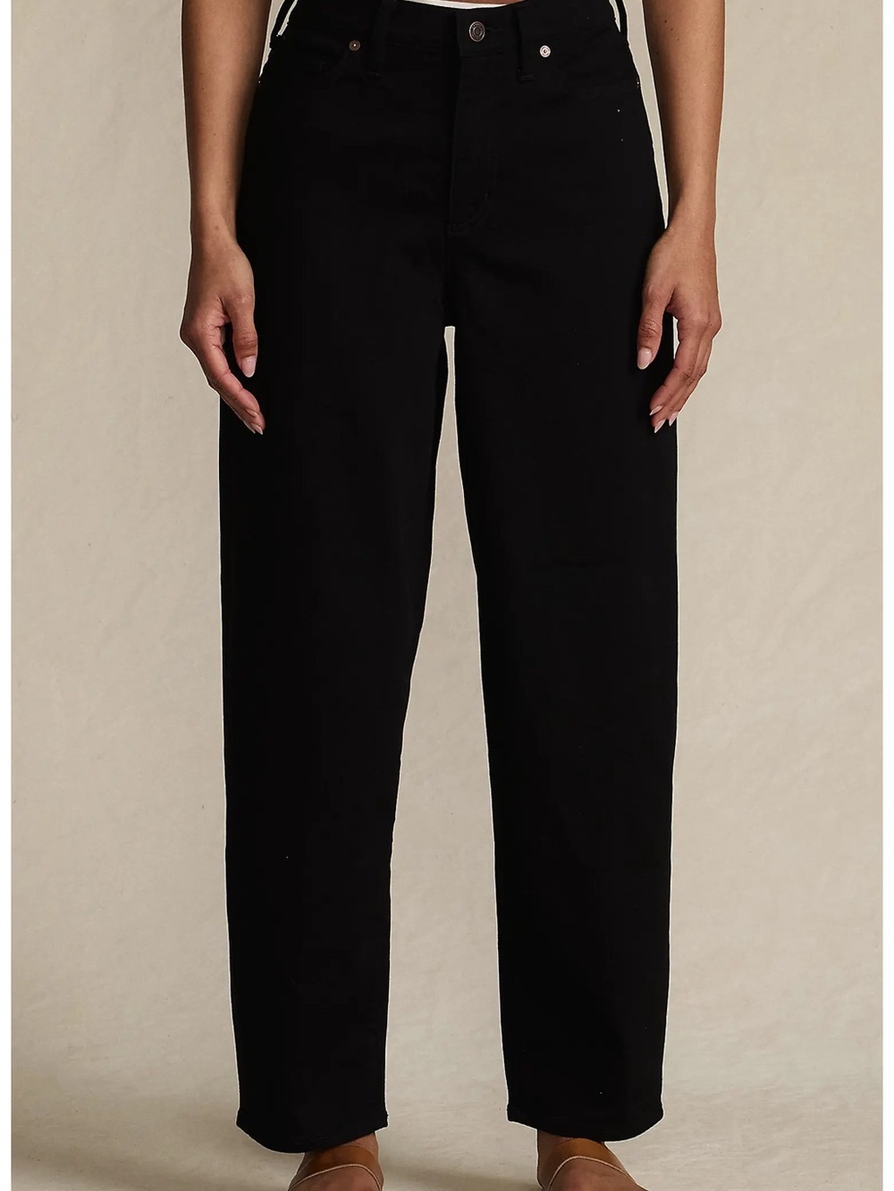 Lands’ End Recover High Rise Barrel Leg Ankle Jeans Black Size 14